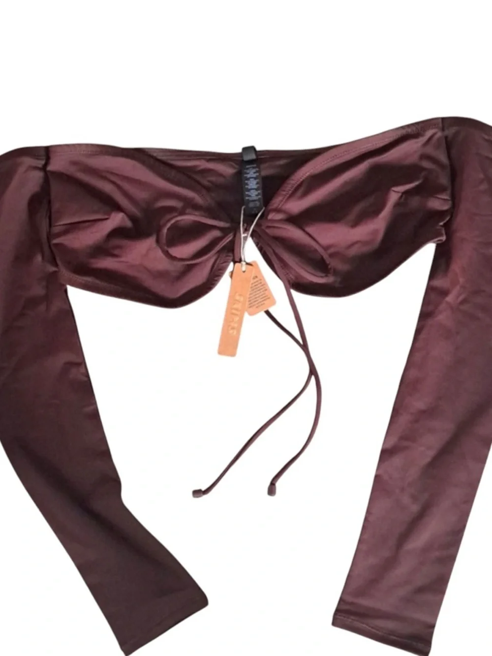 SKIMS Long Sleeve Bandeau Bikini Top in Deep Cocoa. Discontinued /Rare. - Picture 4 of 9